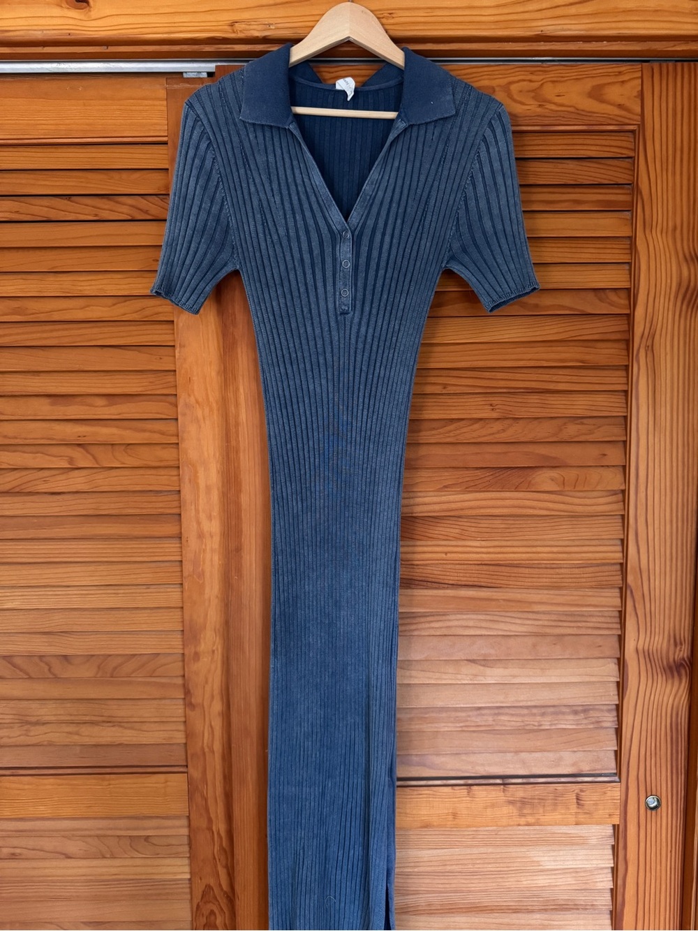 Anthropologie Ribbed Polo Maxi Dress in Steel Blue